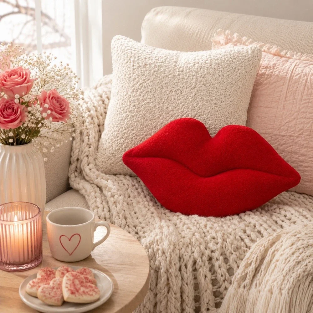 Target Red Lips Plush Faux Fur Toss Pillow Valentines Day Decor 10x18